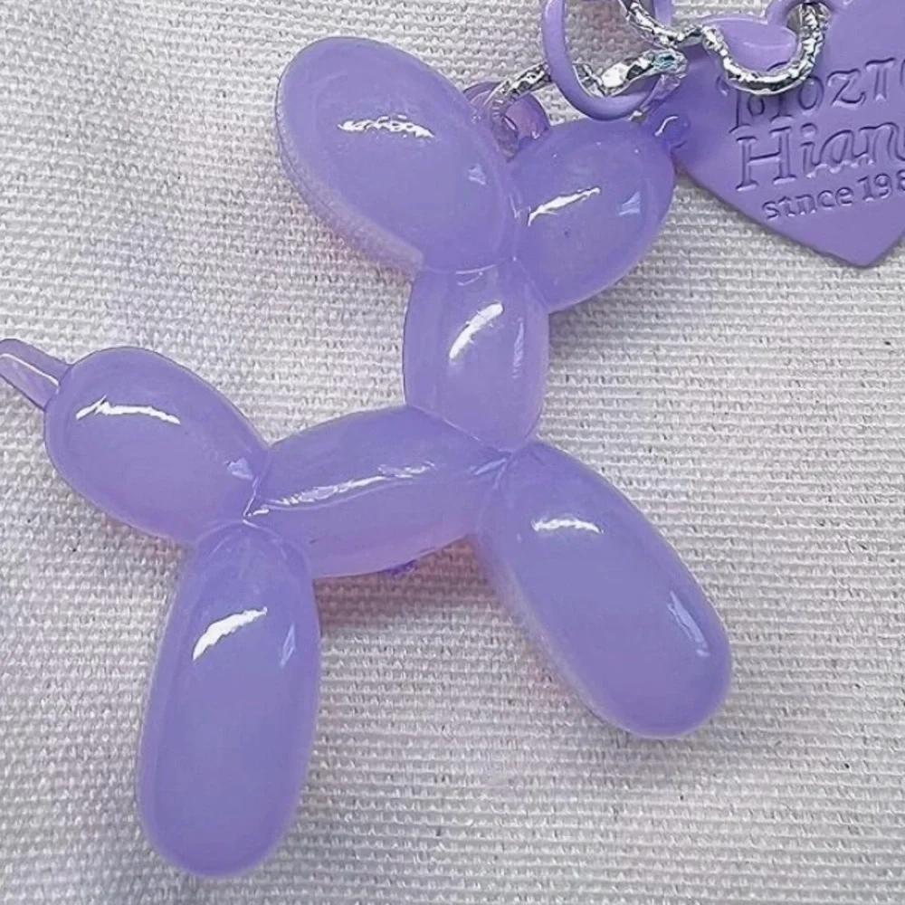 Lavender purple balloon dog purse keychain clip charm with heart New!